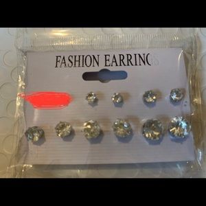 Rhinestone Detail Stud Earring Set 5pairs